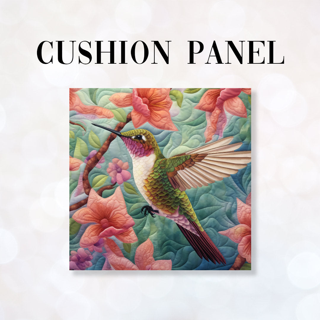 CUSHION Fabric Panel Quilted Hummingbird Green
