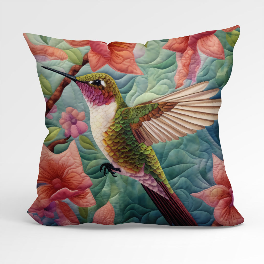CUSHION Fabric Panel Quilted Hummingbird Green