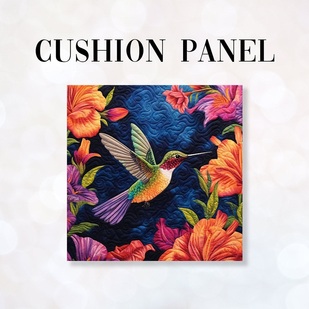CUSHION Fabric Panel Quilted Hummingbirds Blue