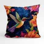 CUSHION Fabric Panel Quilted Hummingbirds Blue