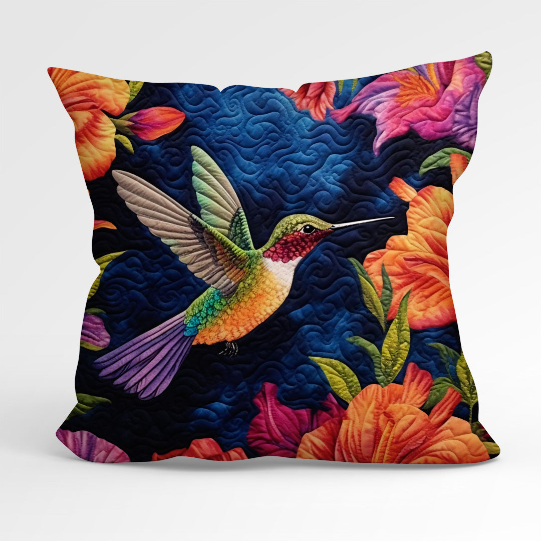 CUSHION Fabric Panel Quilted Hummingbirds Blue