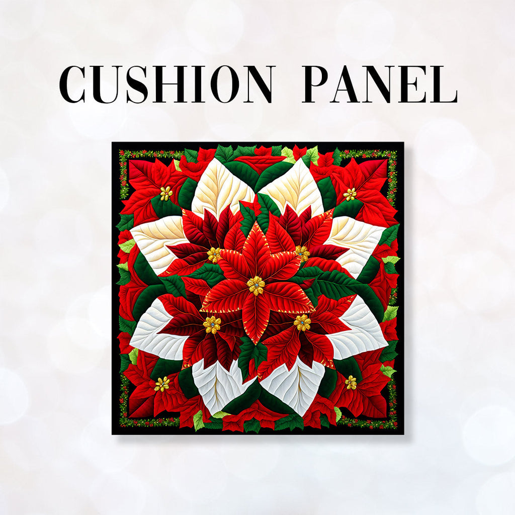 CUSHION Fabric Panel Quilted Poinsettia QP-1