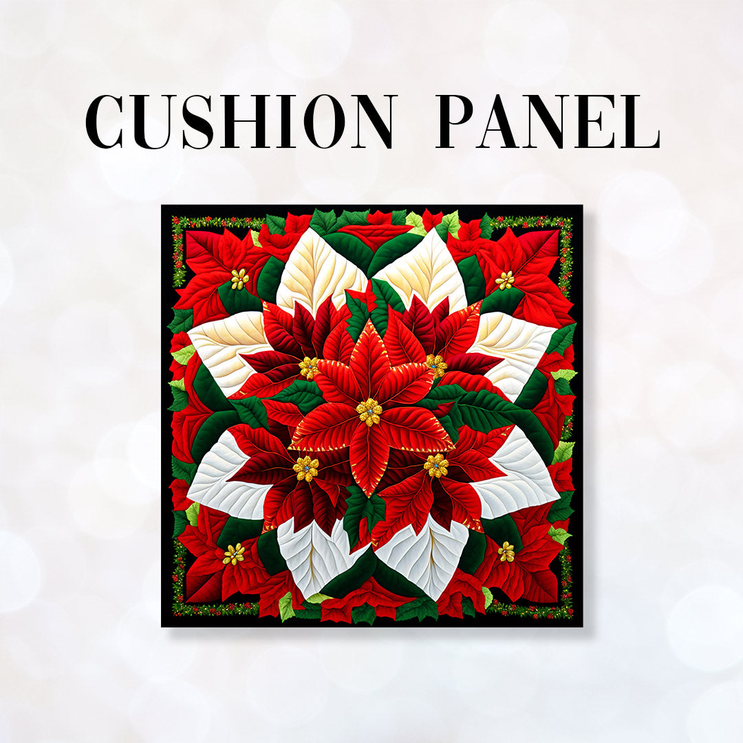CUSHION Fabric Panel Quilted Poinsettia QP-1