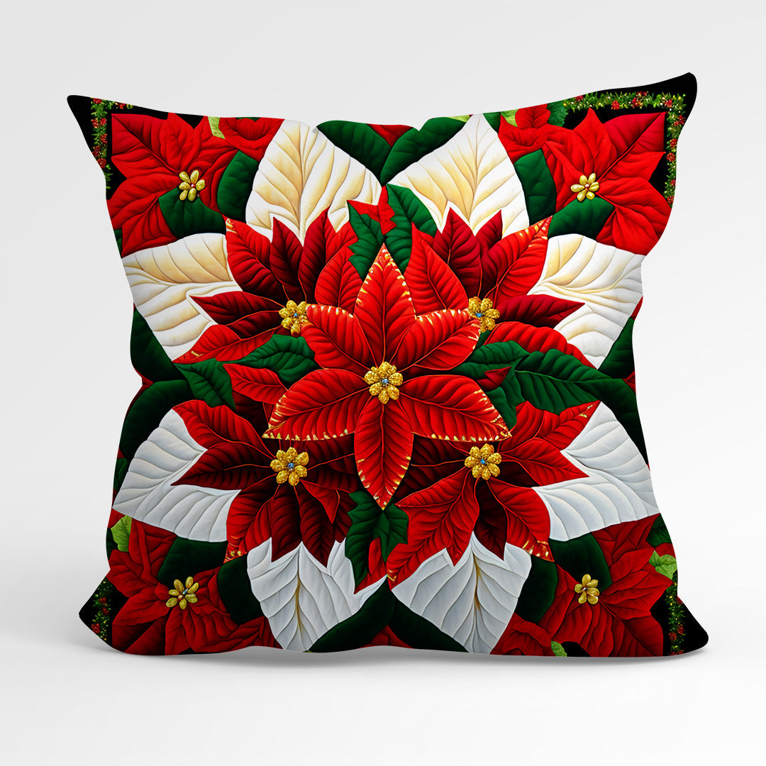 CUSHION Fabric Panel Quilted Poinsettia QP-1