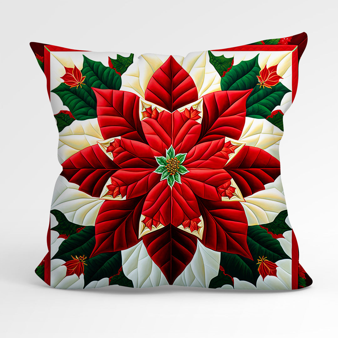 CUSHION Fabric Panel Quilted Poinsettia QP-2