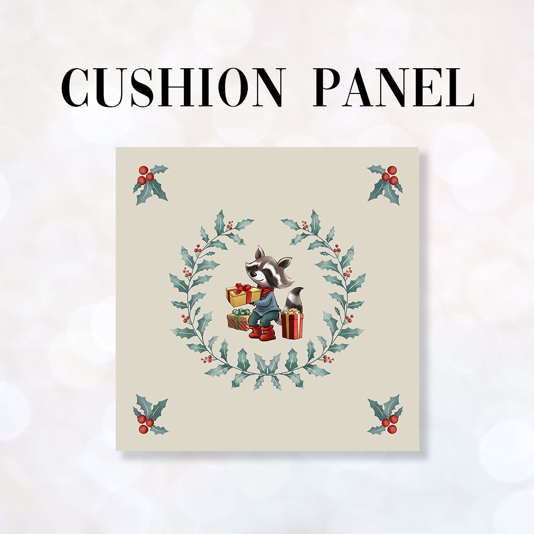 CUSHION Fabric Panel Racoon Wreath
