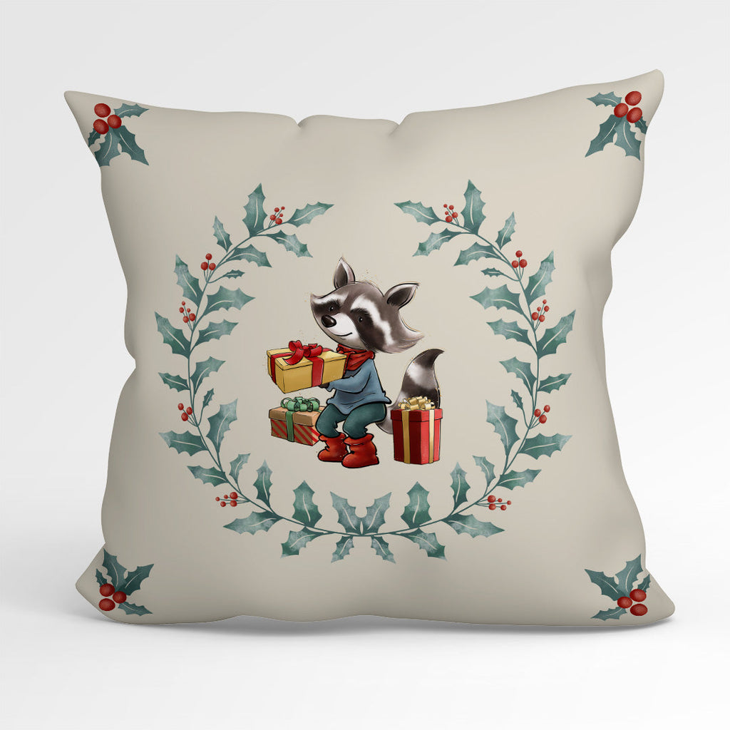CUSHION Fabric Panel Racoon Wreath
