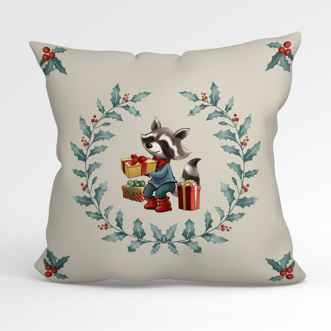 CUSHION Fabric Panel Racoon Wreath