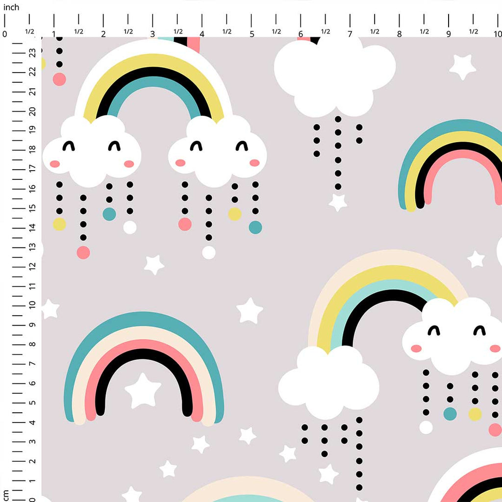 Cute Rainbow Grey Fabric