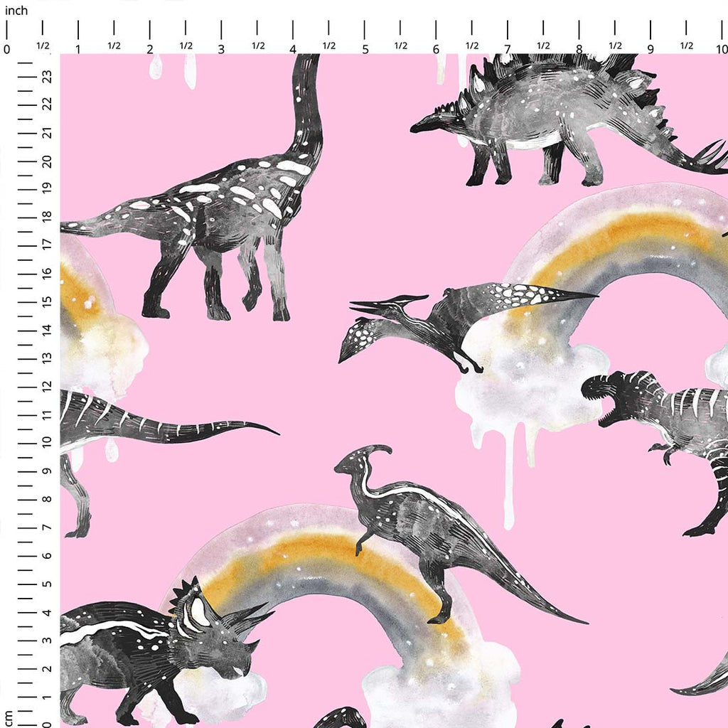 Rainbow Dinos Pink Fabric