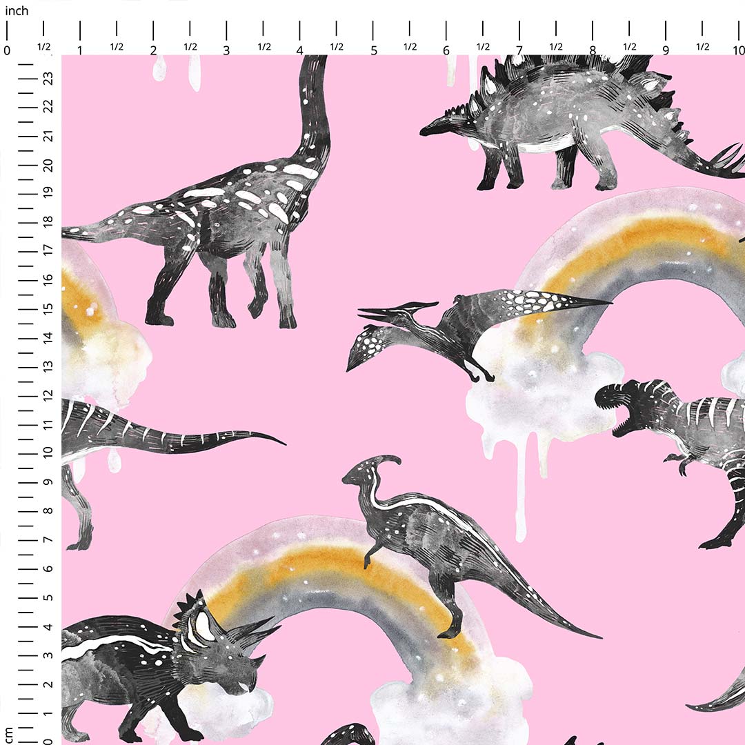 Rainbow Dinos Pink Fabric