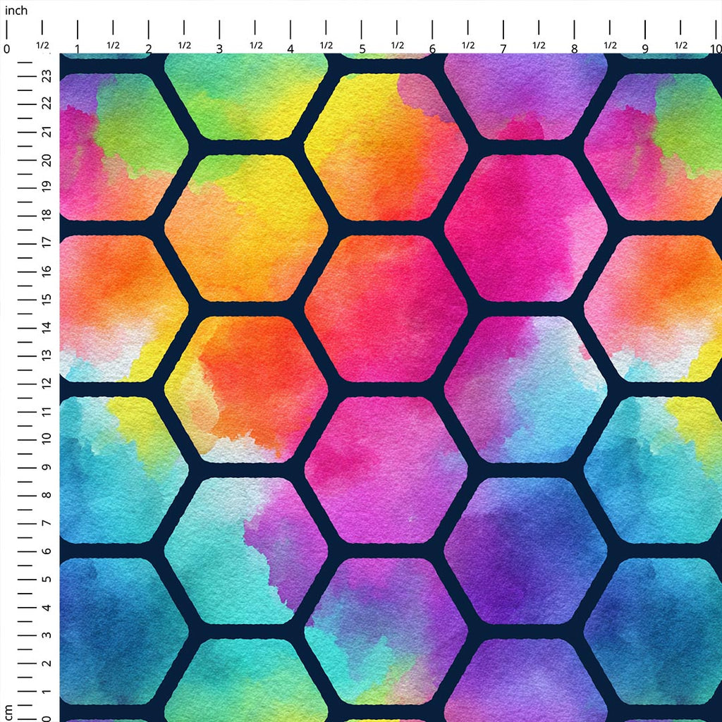 Rainbow Hex Navy Fabric