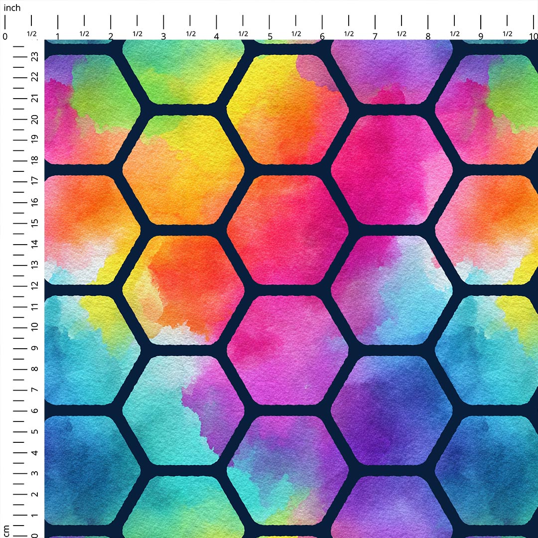 Rainbow Hex Navy Fabric