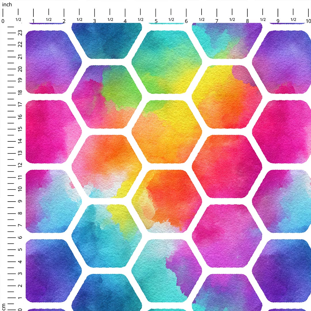 Rainbow Hex White Fabric