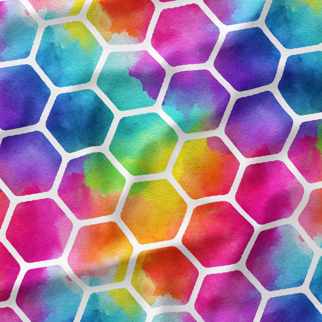 Rainbow Hex White Fabric