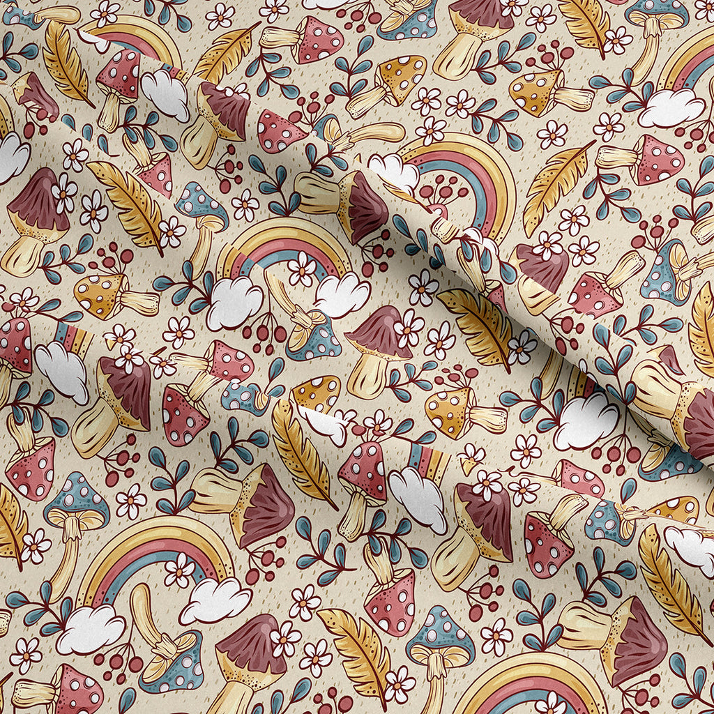 Rainbow Mushroom Beige Fabric