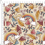 Rainbow Mushroom Beige Fabric
