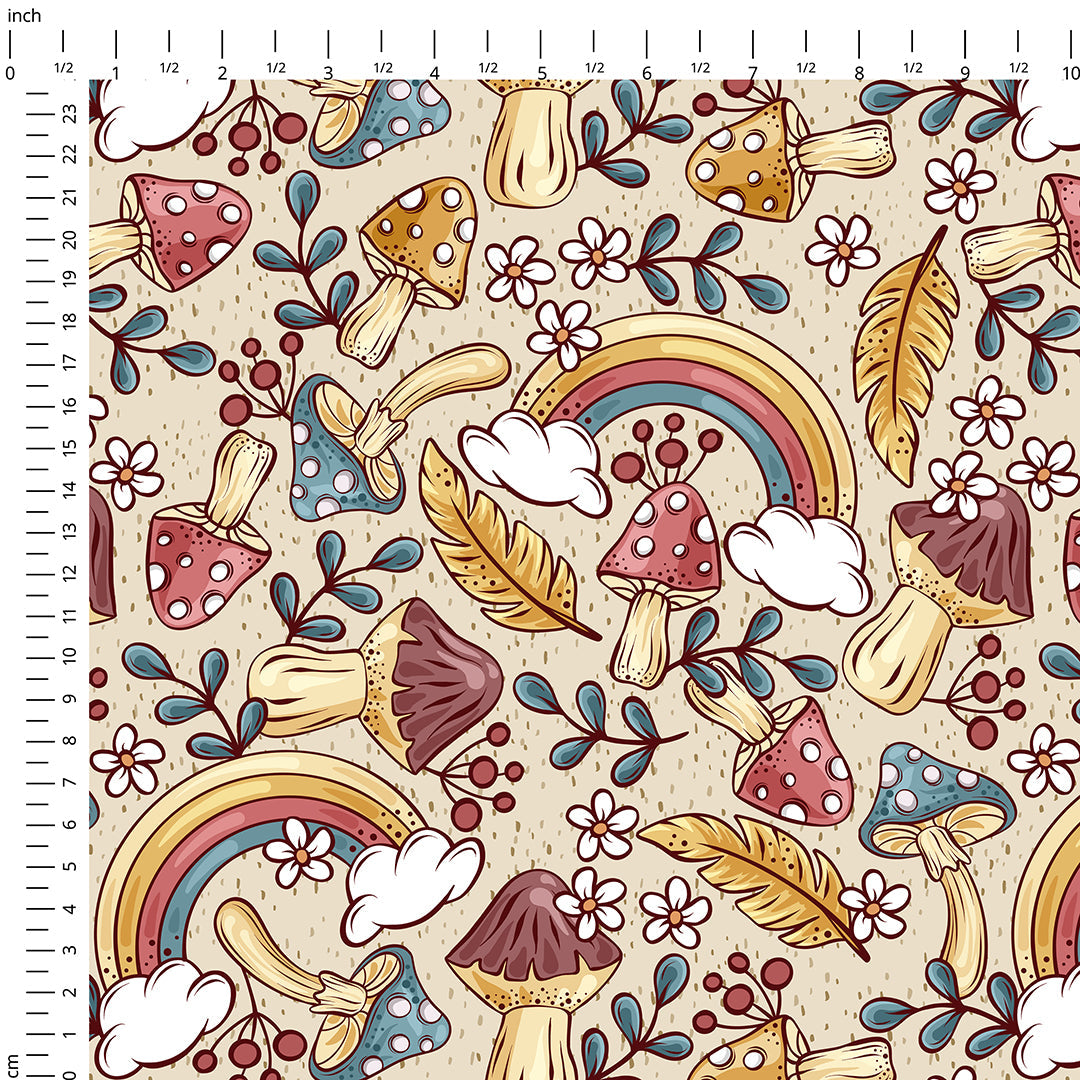 Rainbow Mushroom Beige Fabric