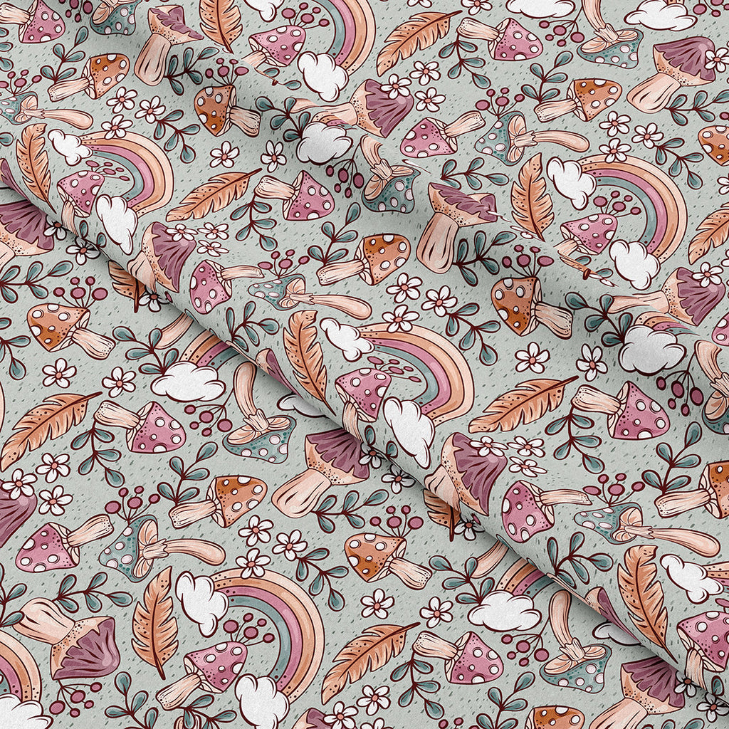 Rainbow Mushroom Blue Fabric