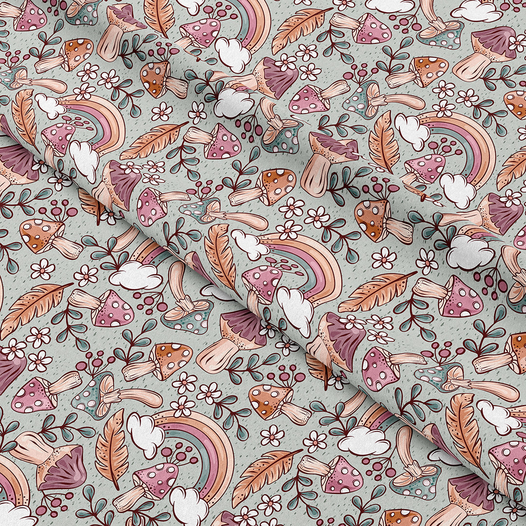 Rainbow Mushroom Blue Fabric