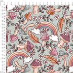 Rainbow Mushroom Blue Fabric