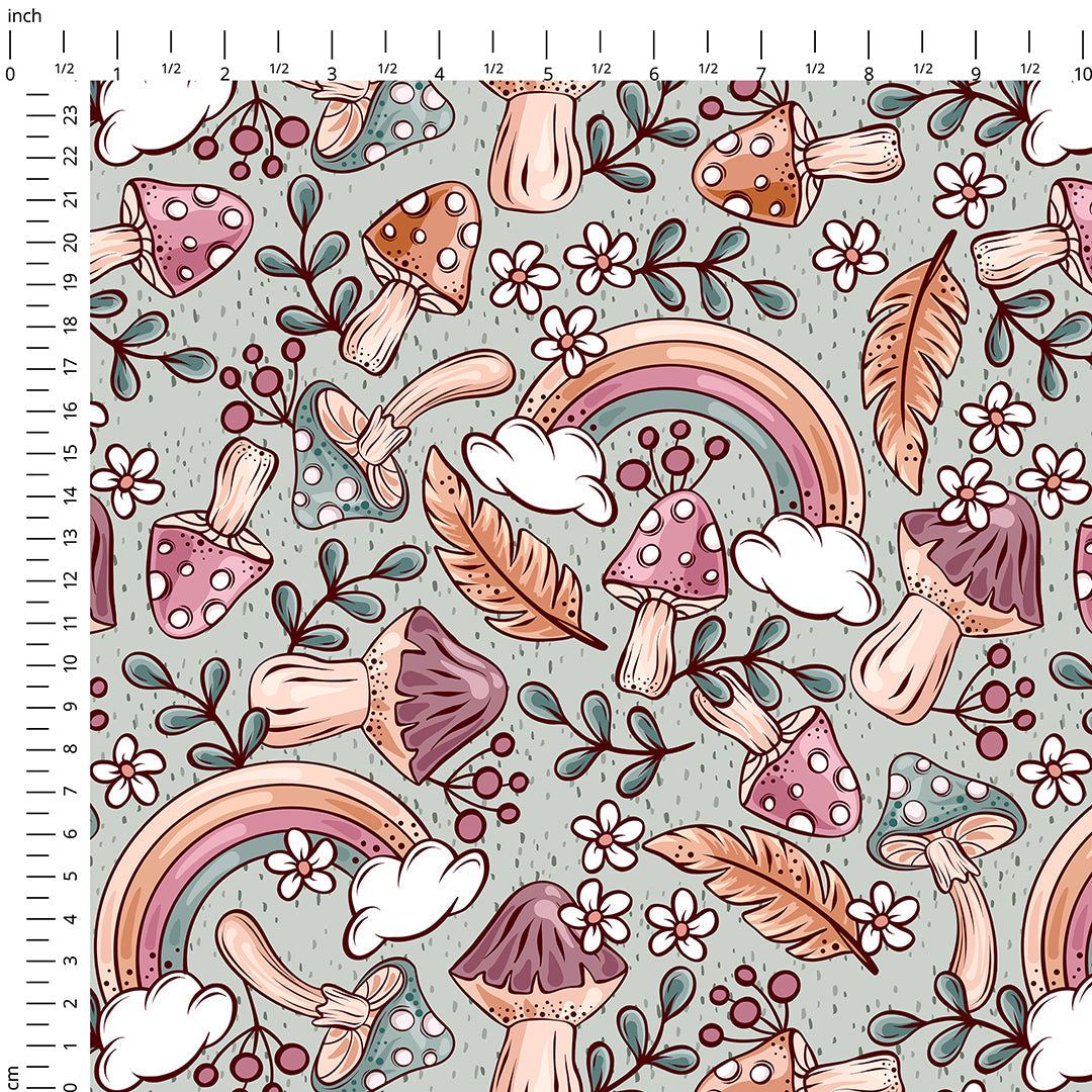 Rainbow Mushroom Blue Fabric