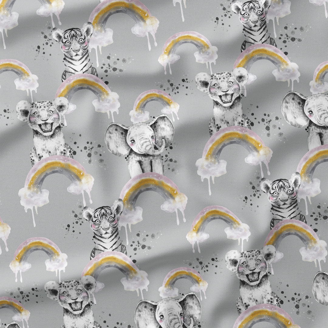 Rainbow Safari Babies Grey Fabric