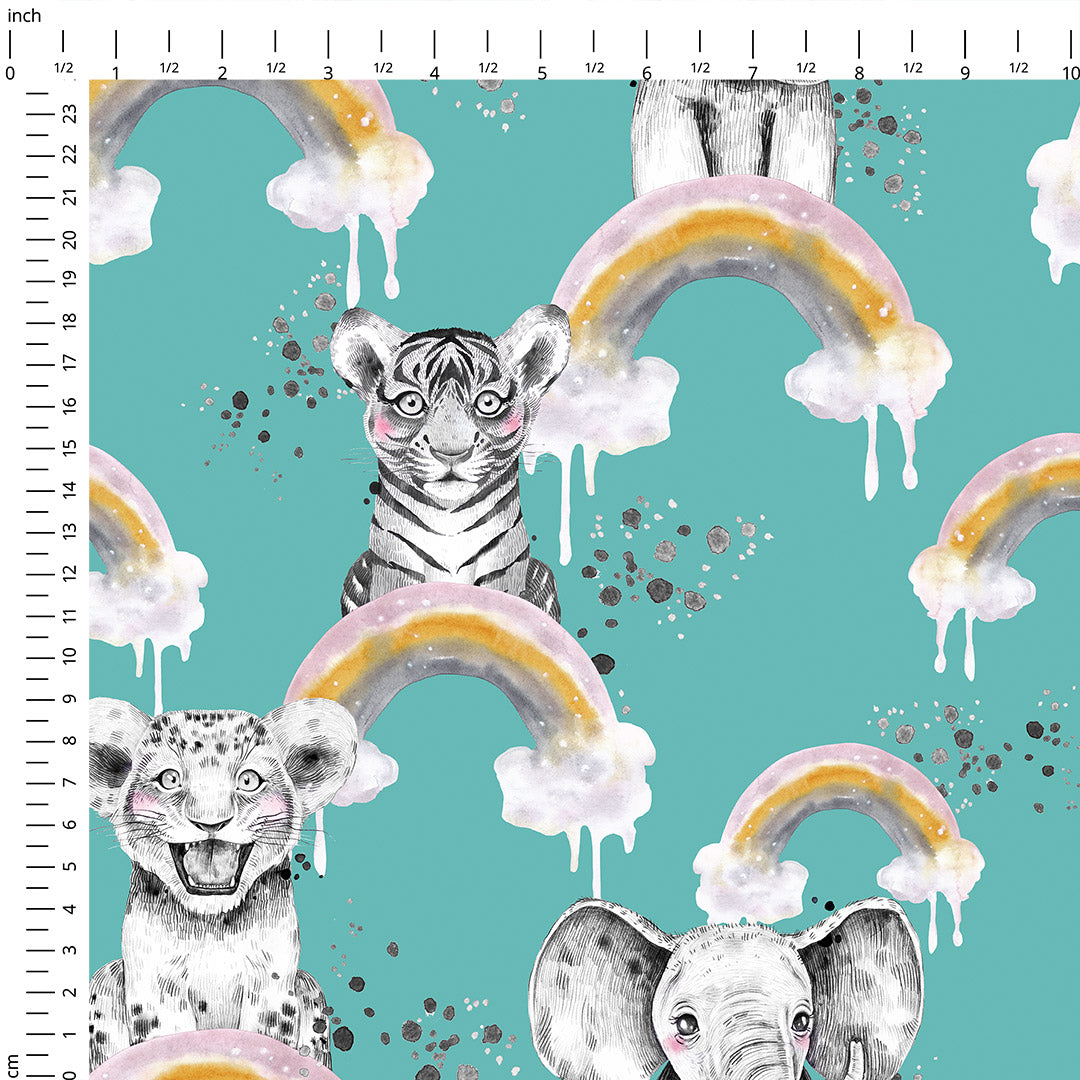 Rainbow Safari Babies Teal Fabric