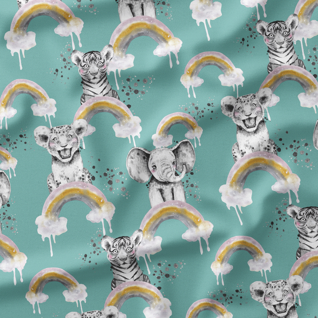 Rainbow Safari Babies Teal Fabric