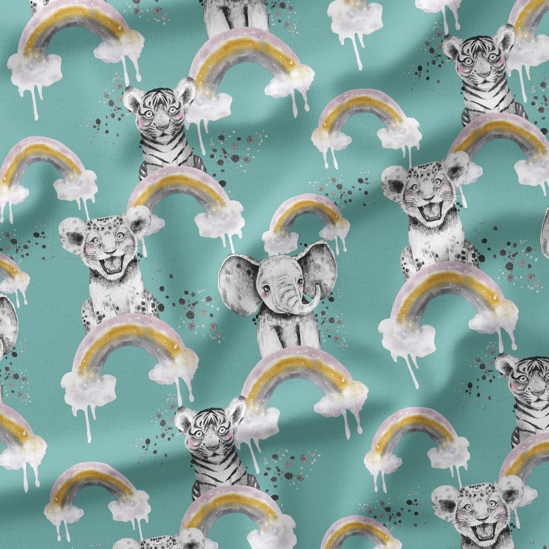 Rainbow Safari Babies Teal Fabric