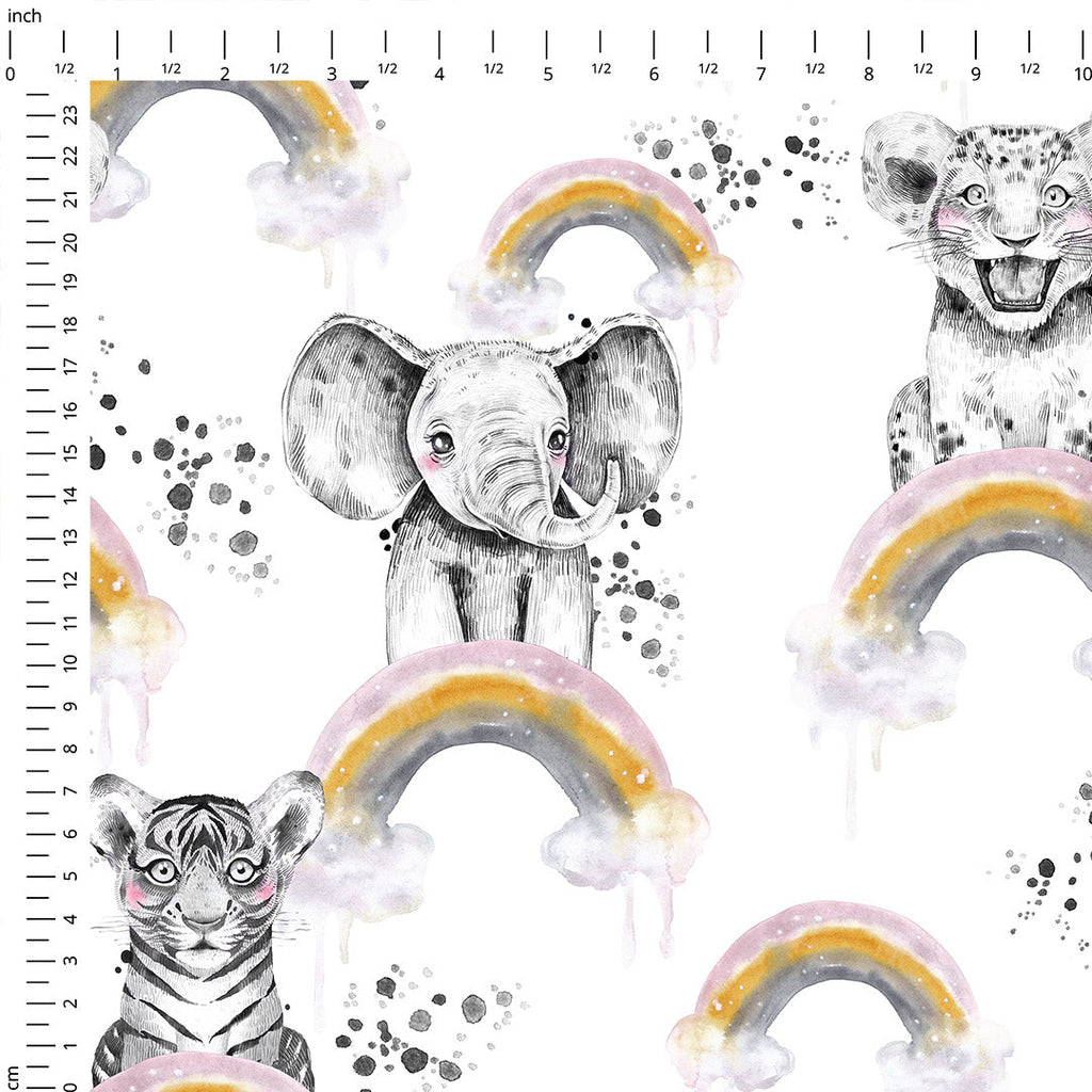 Rainbow Safari Babies White Fabric