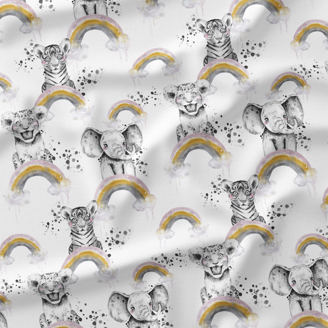 Rainbow Safari Babies White Fabric