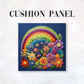 CUSHION Fabric Panel Rainbows and Flowers Navy
