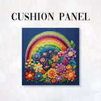 CUSHION Fabric Panel Rainbows and Flowers Navy