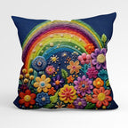 CUSHION Fabric Panel Rainbows and Flowers Navy