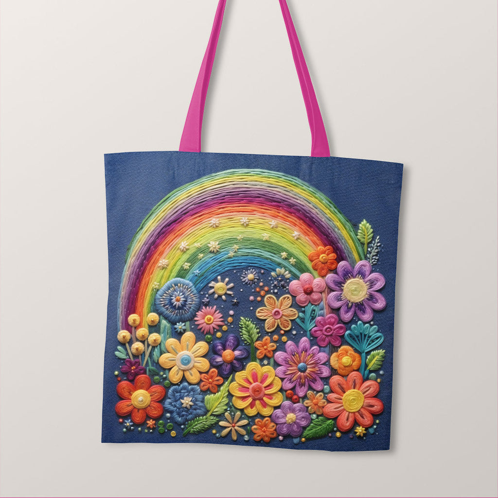 TOTE Rainbow and Flowers Navy Fabric Bag Panel