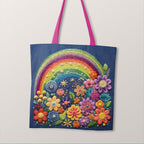 TOTE Rainbow and Flowers Navy Fabric Bag Panel