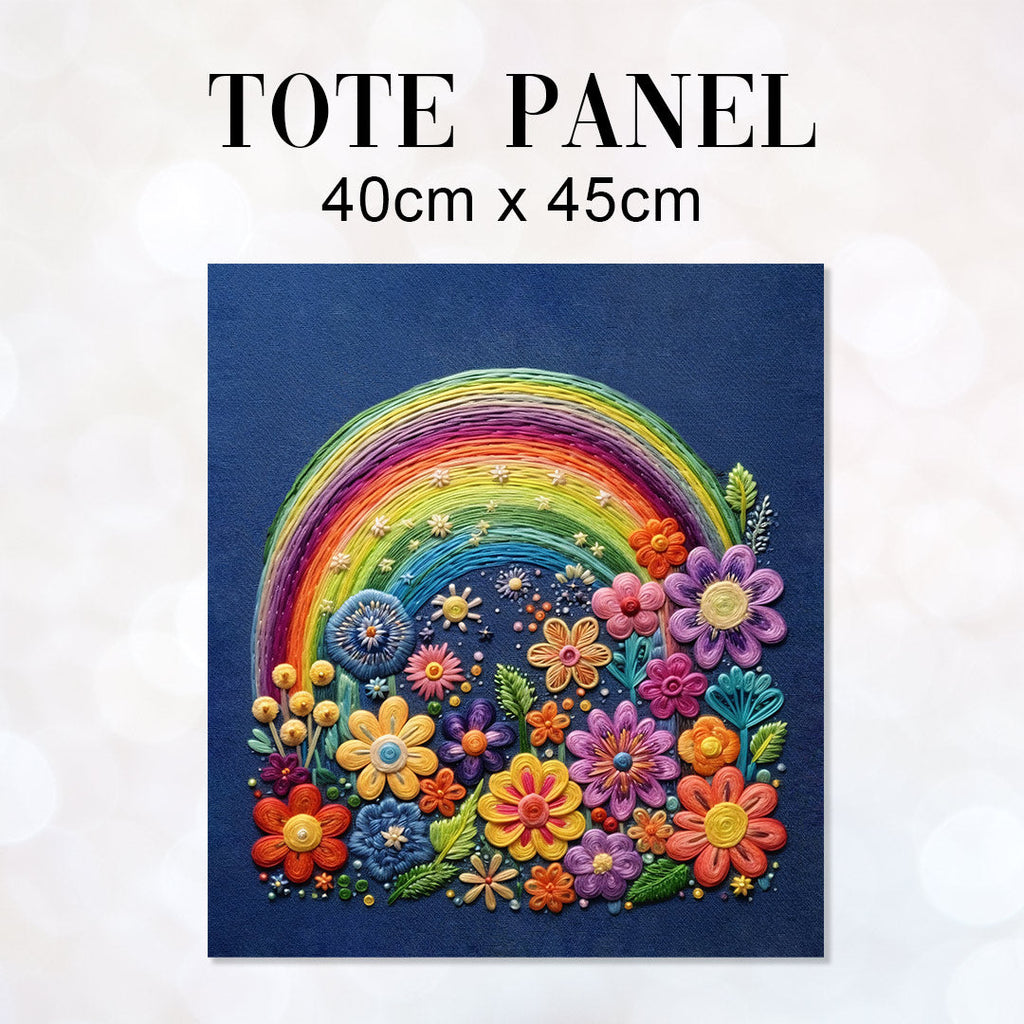 TOTE Rainbow and Flowers Navy Fabric Bag Panel