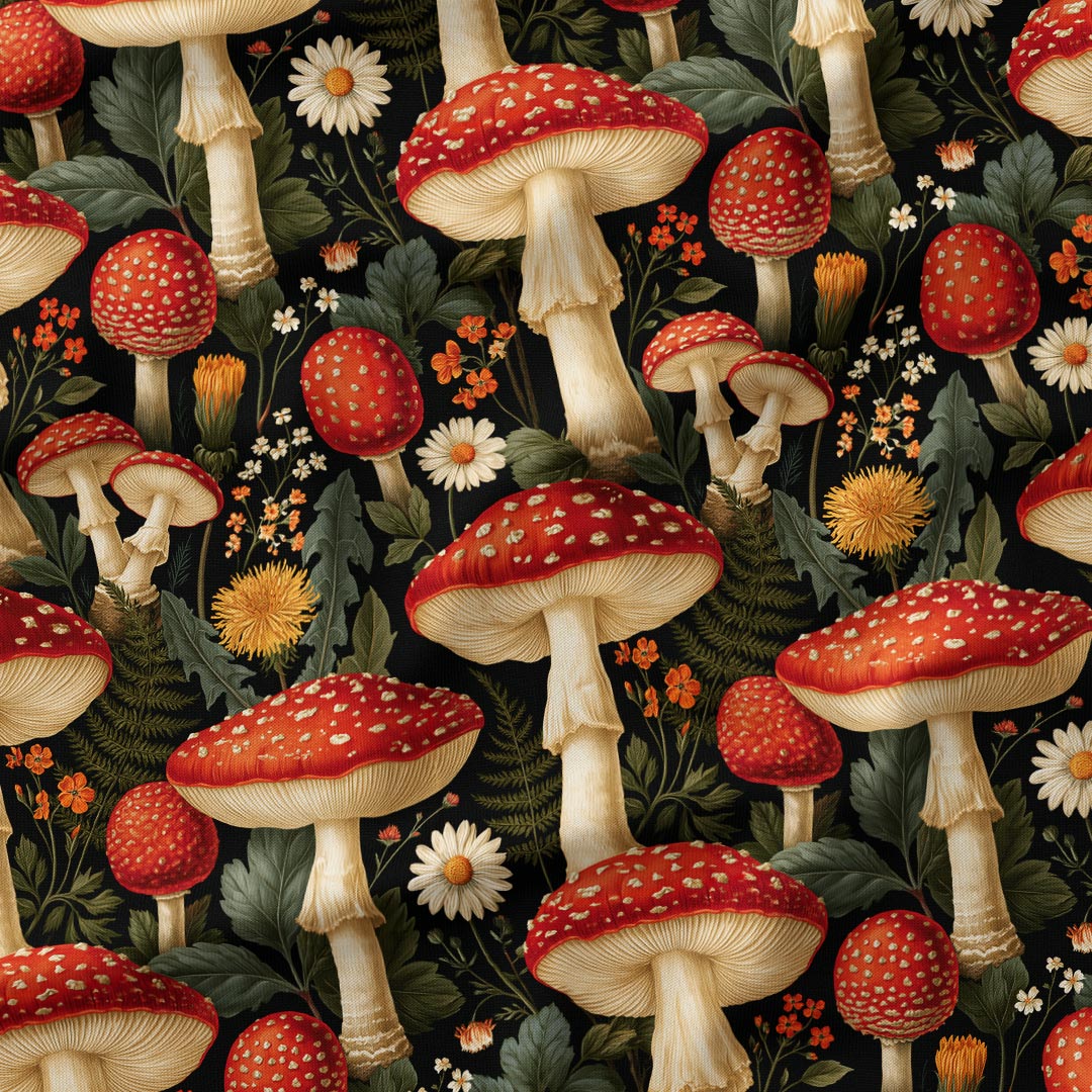 Red Cap Mushrooms Fabric