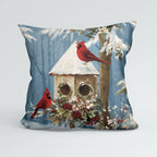 CUSHION Panel Red Cardinals Birdhouse CP-809