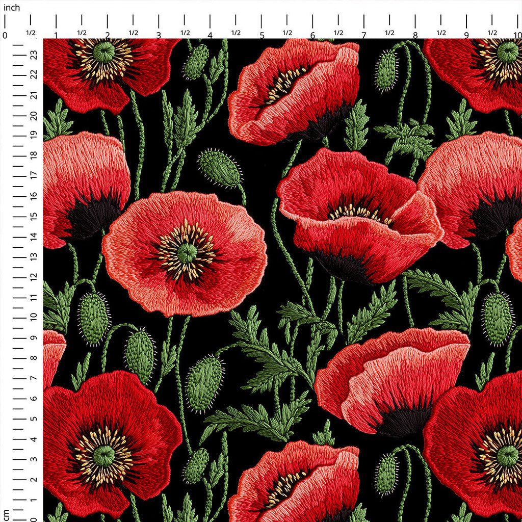Red Poppies On Black Fabric