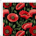 Red Poppies On Black Fabric