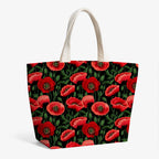 Red Poppies On Black Fabric