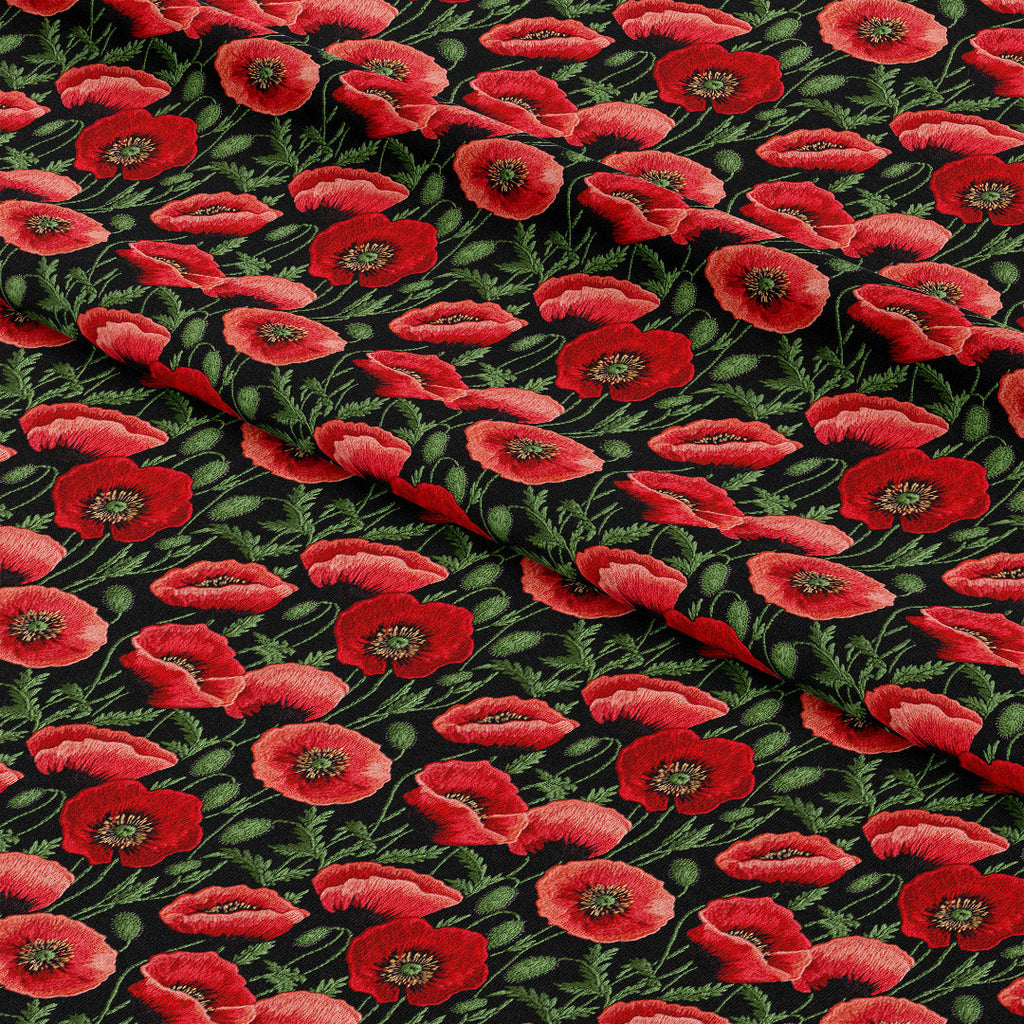 Red Poppies On Black Fabric