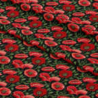 Red Poppies On Black Fabric