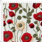 Red Poppies On Cream Fabric