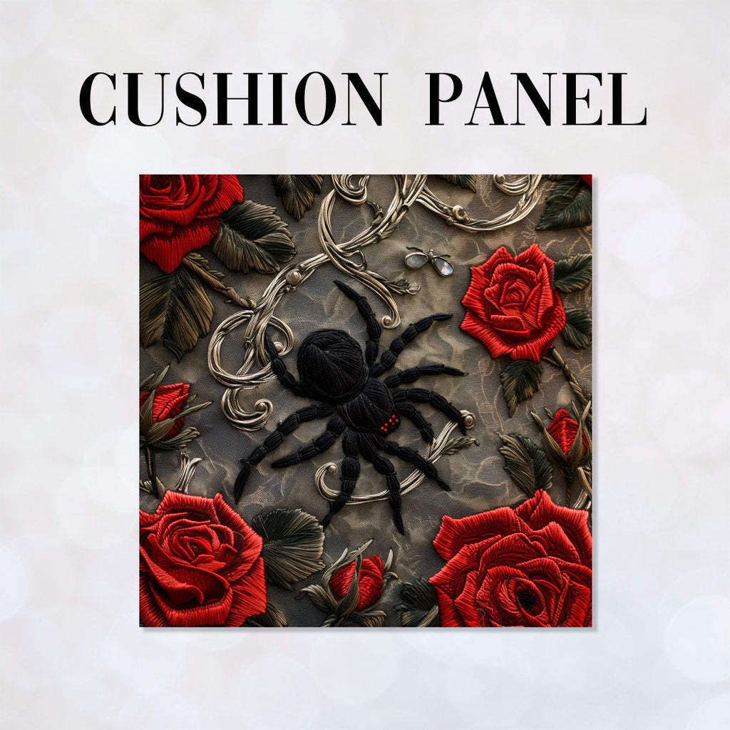 CUSHION Panel Dark Red Roses Spider CP-190