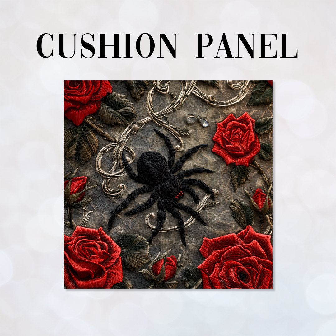 CUSHION Panel Dark Red Roses Spider CP-190