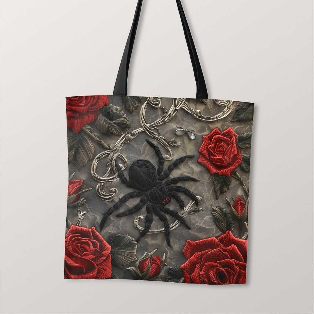 TOTE Fabric Bag Panel Dark Red Roses Spider TP-271