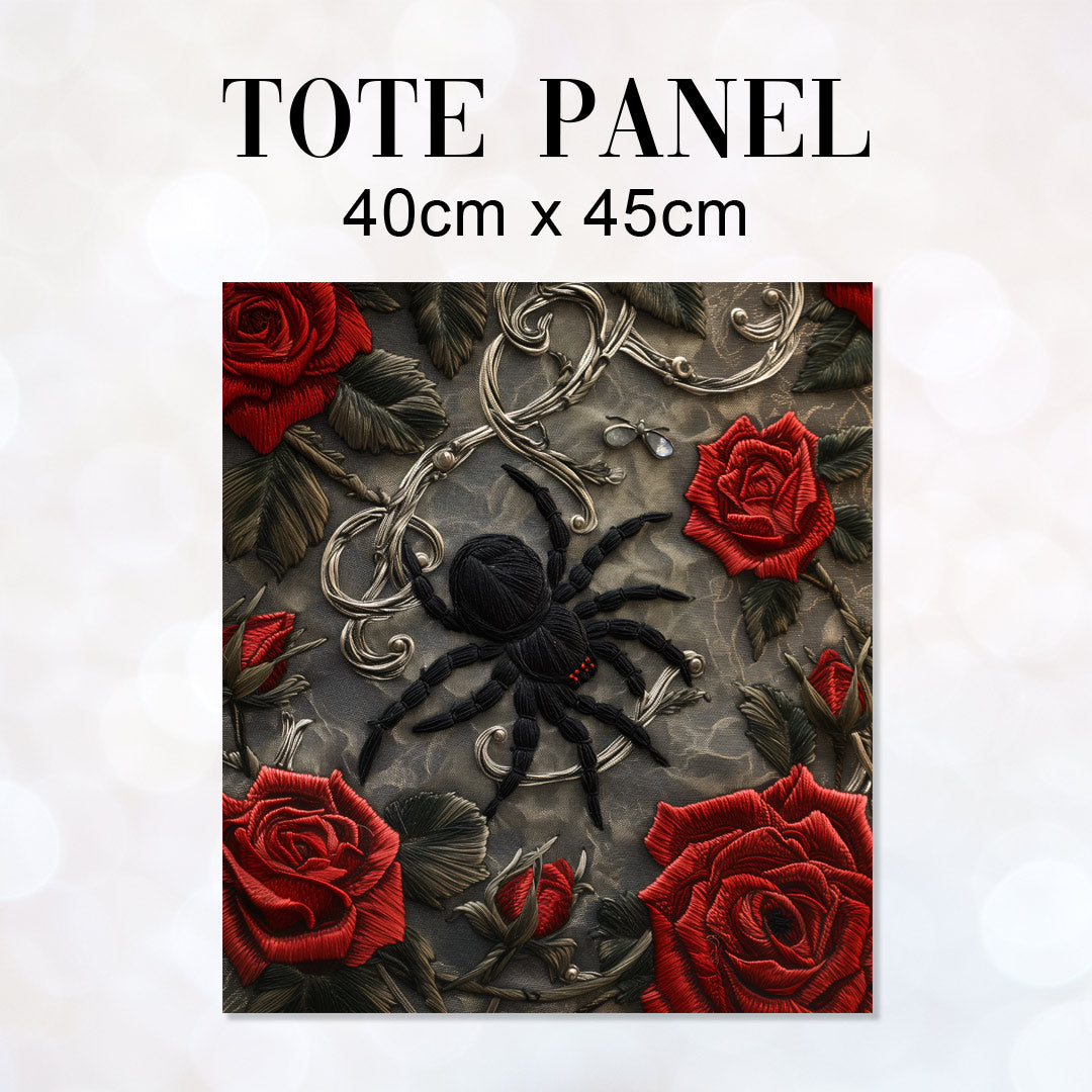 TOTE Fabric Bag Panel Dark Red Roses Spider TP-271